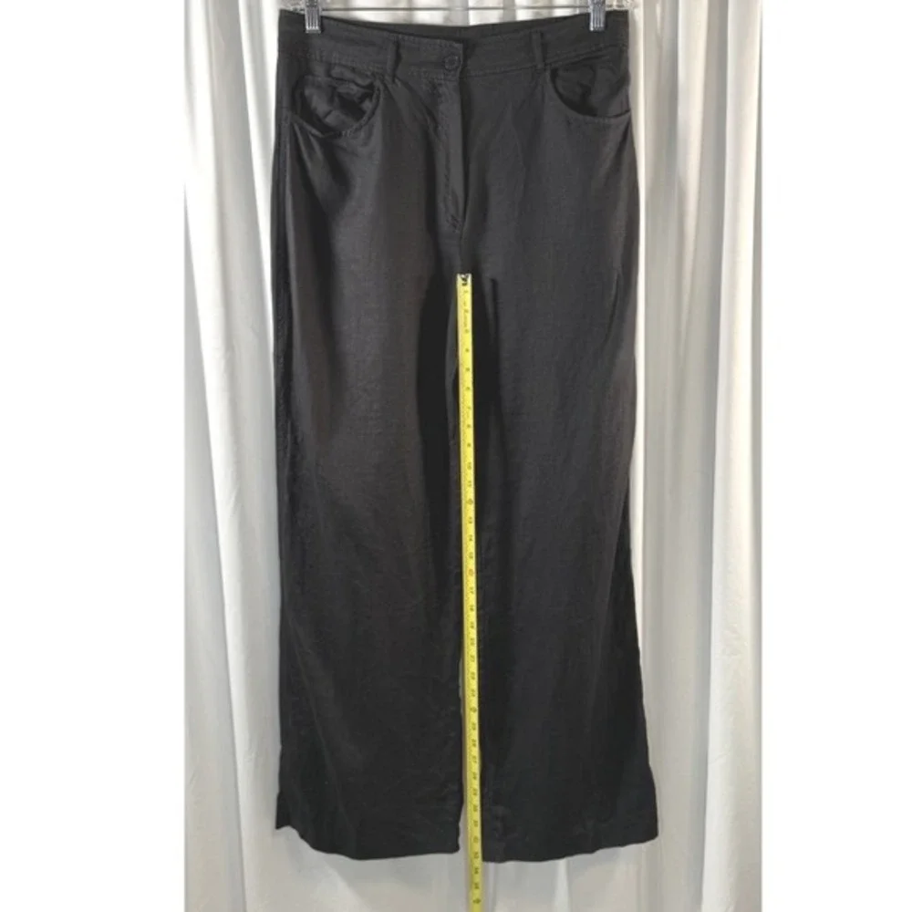 Zara Black Linen Blend High Waisted Wide Leg Trousers XL Resortwear Chic‎  82-03